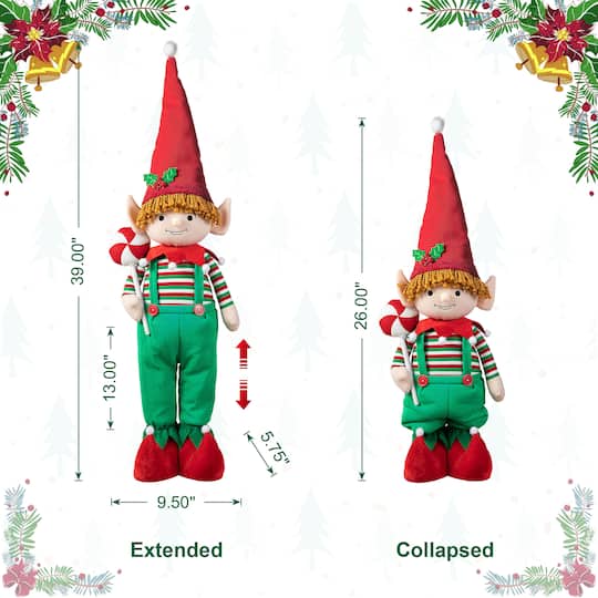 Glitzhome® 39" Telescopic Christmas Elf Boy Standing Décor
